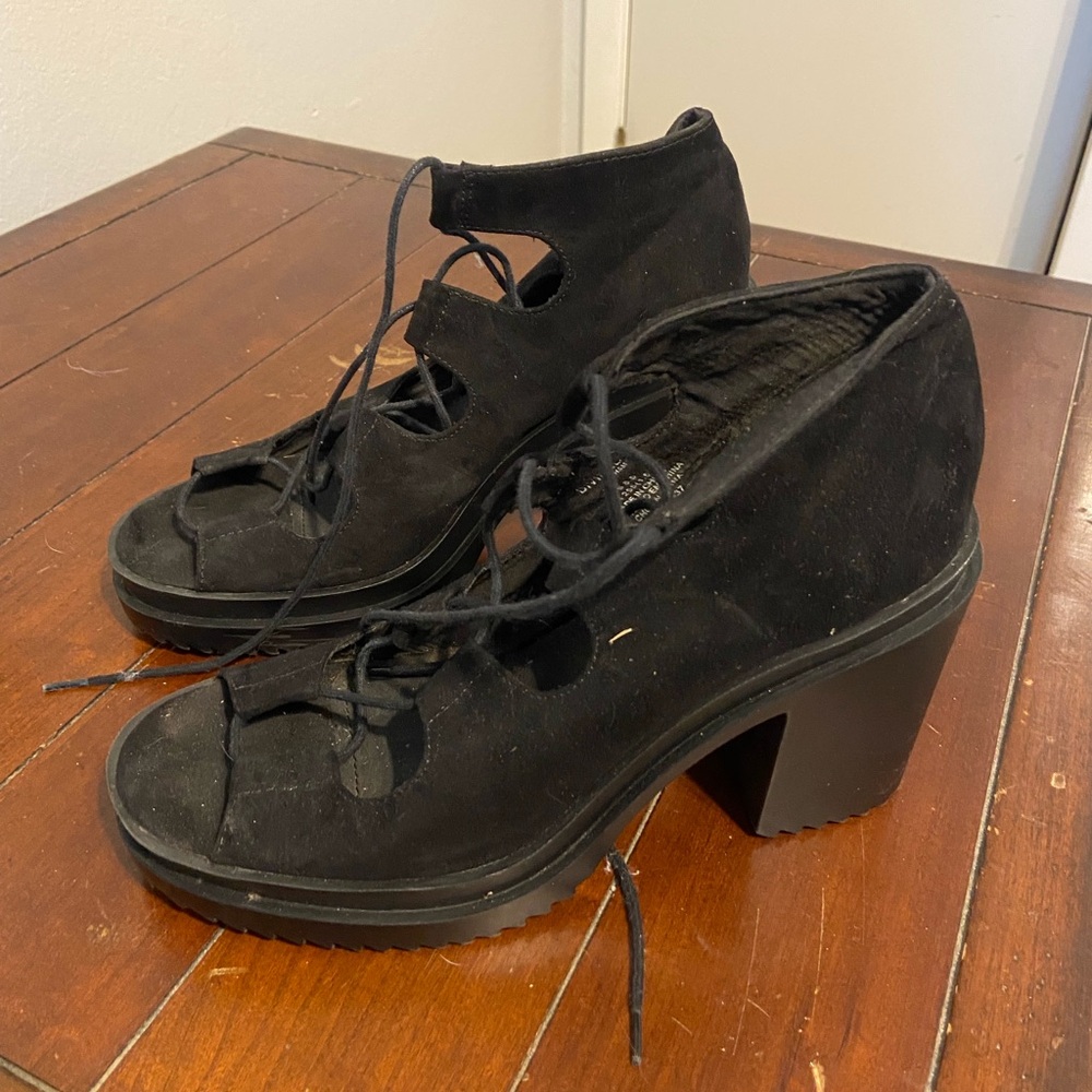 H&M Black Lace-Up Open Toe Heels